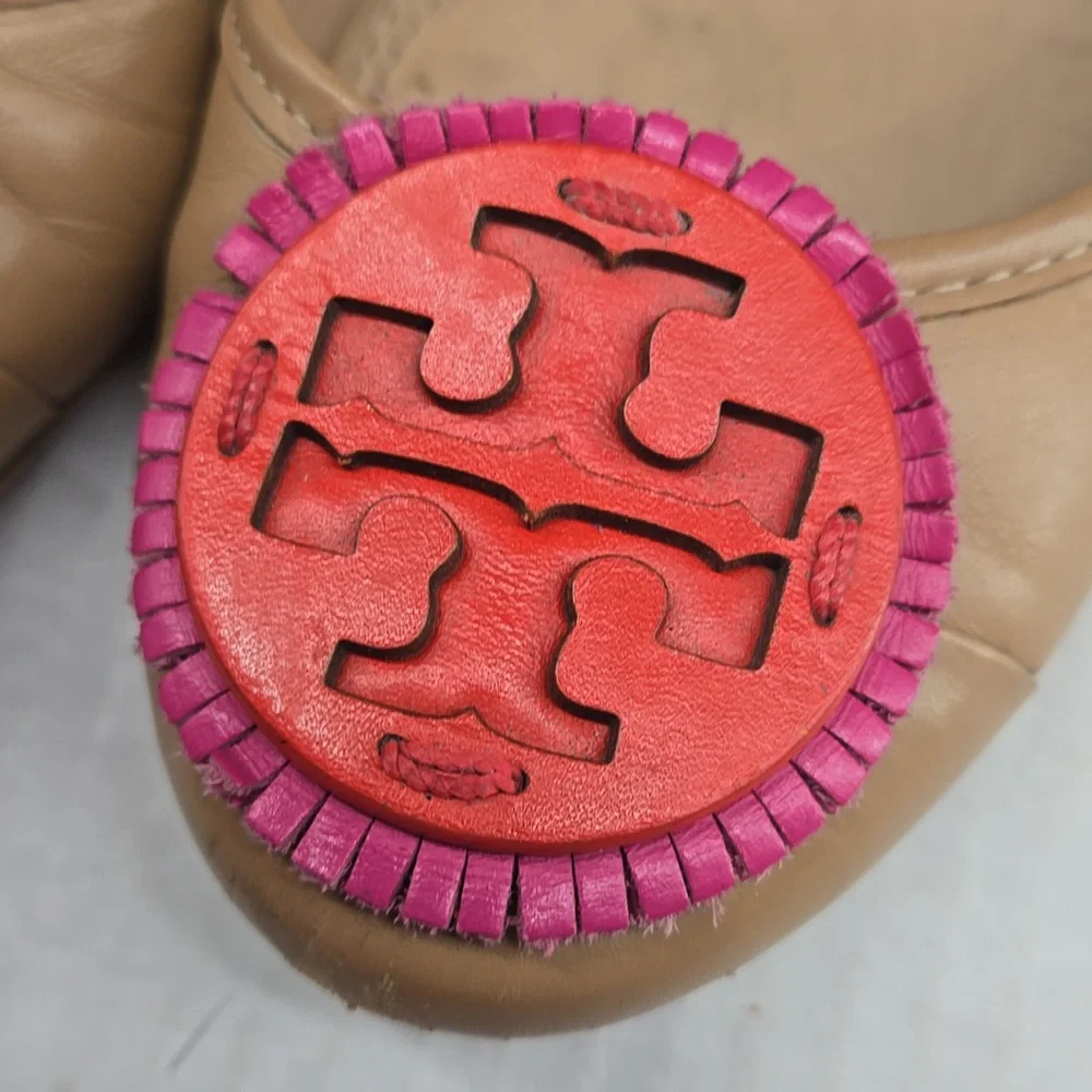 Tory Burch Tan and Pink Leather Flats 6